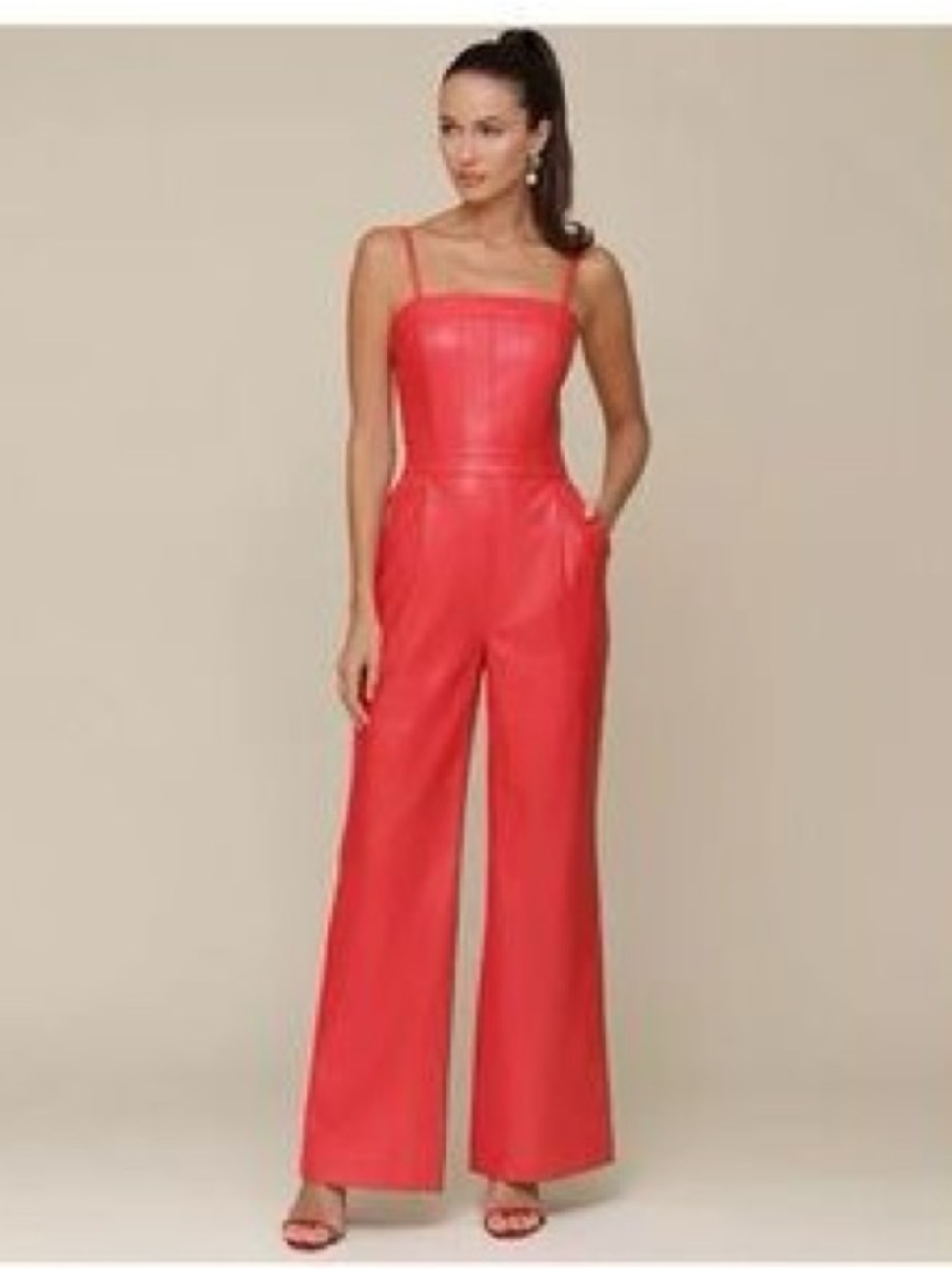 Avec Les Filles Wide Leg Faux Leather Jumpsuit